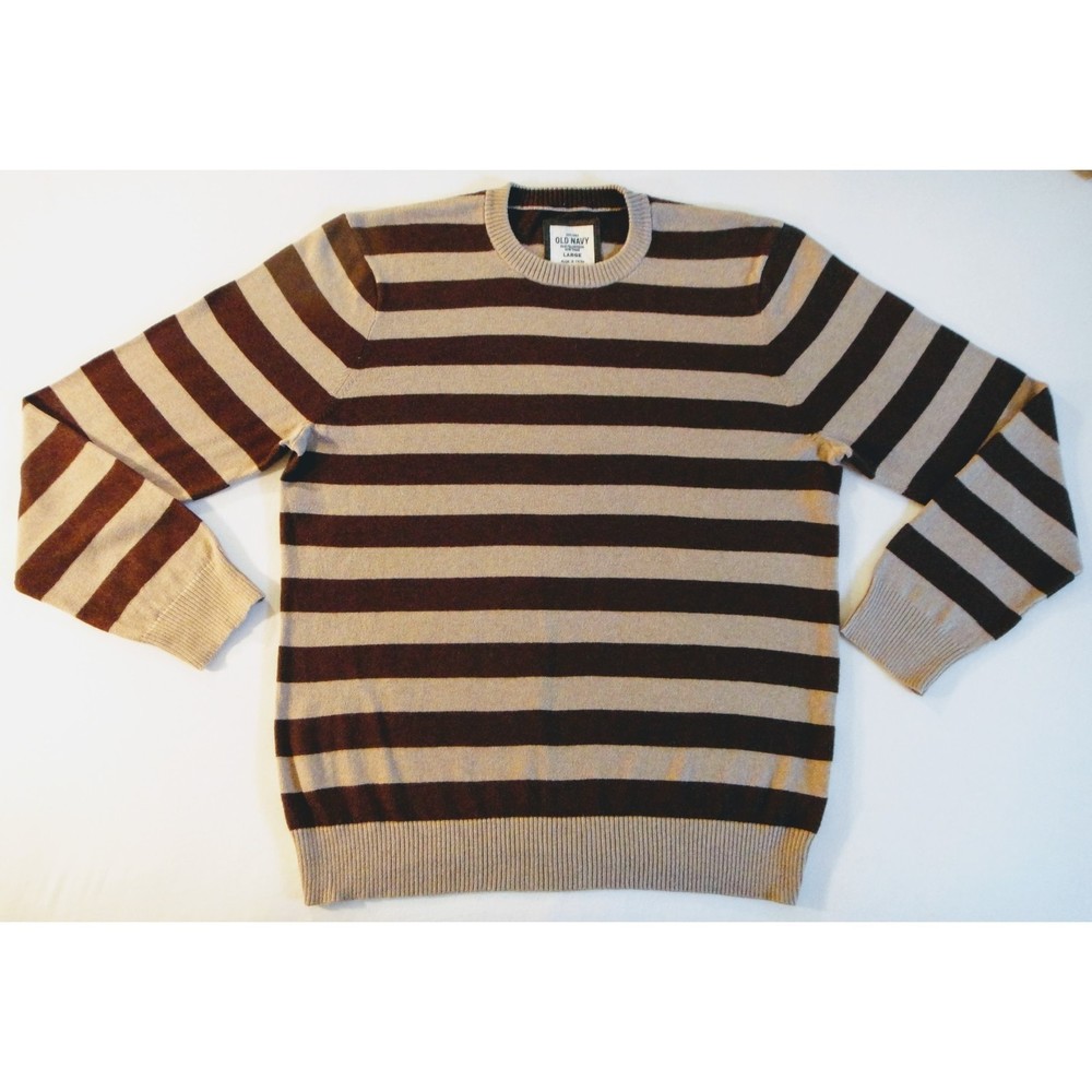 OLD NAVY CASHMERE BLEND CREWNECK SWEATER, SIZE LARGE, BROWN STRIPES